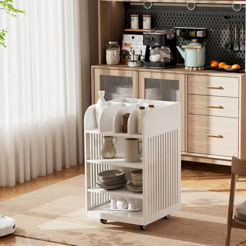 4-Tier Kitchen Island Cart with Spice Rack & Locking Casters