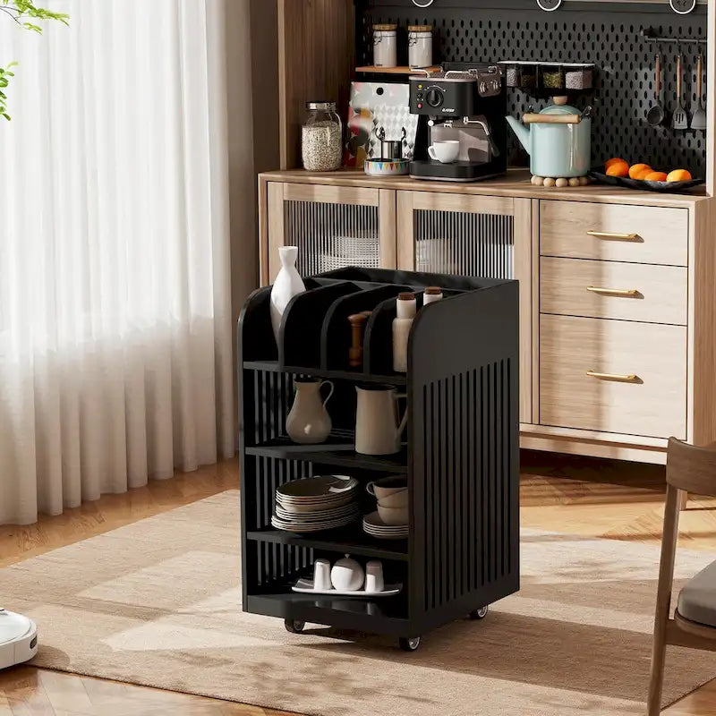 4-Tier Kitchen Island Cart with Spice Rack & Locking Casters
