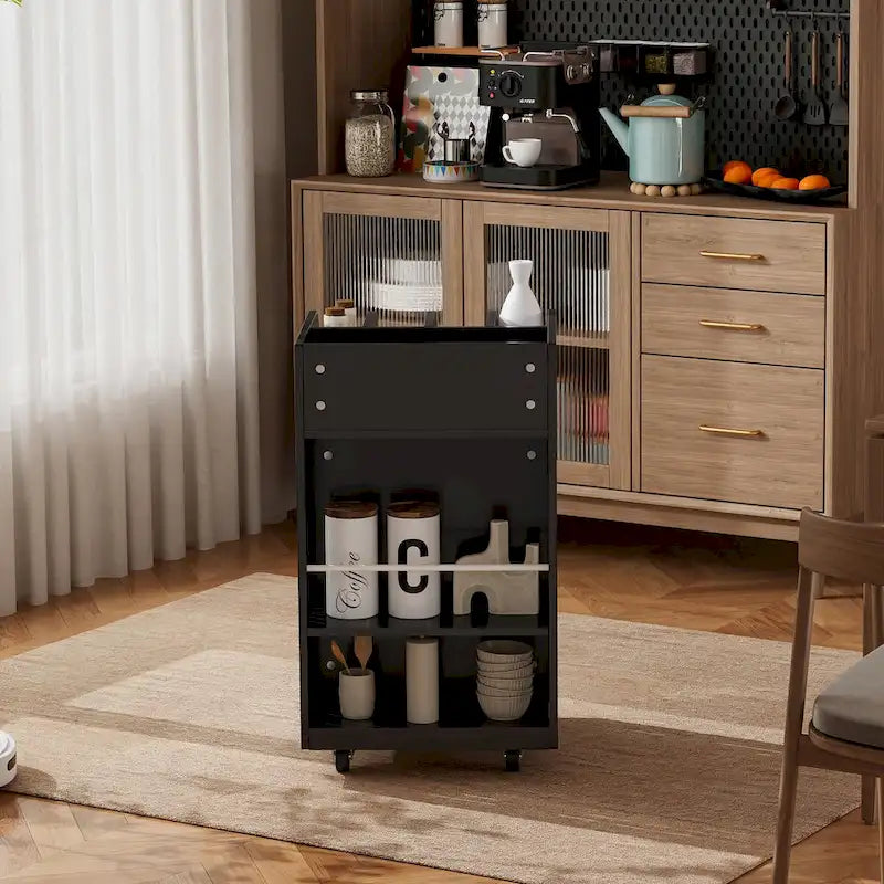 4-Tier Kitchen Island Cart with Spice Rack & Locking Casters