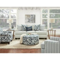 Round Arm Stationary Sofa with Reversible Cushions and Accent Pillows, Cream