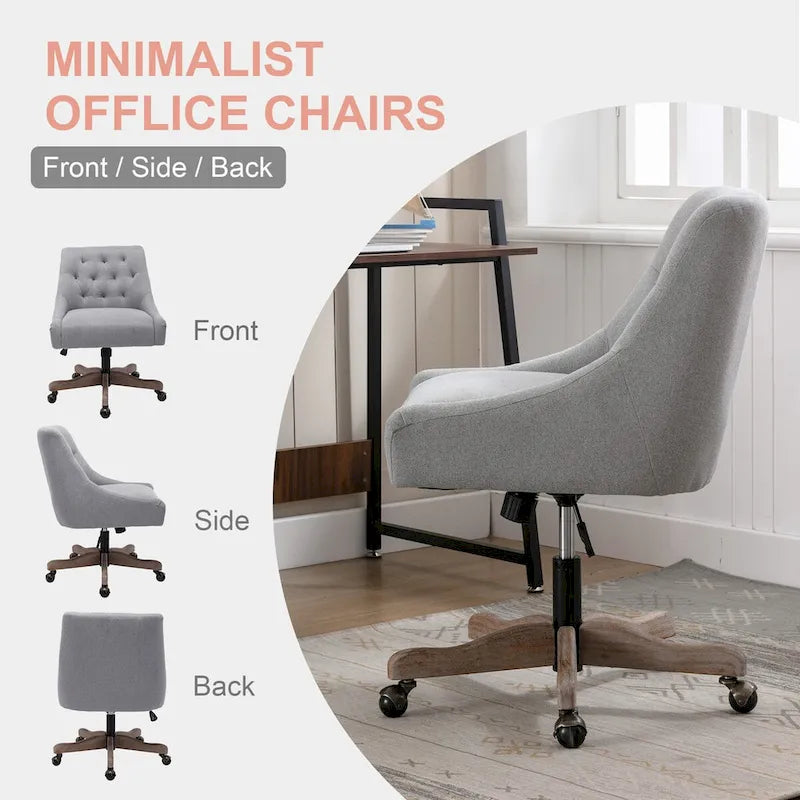 Tufted Fabric Swivel Desk Chair with Adjustable Height and Casters, 5 Colors
