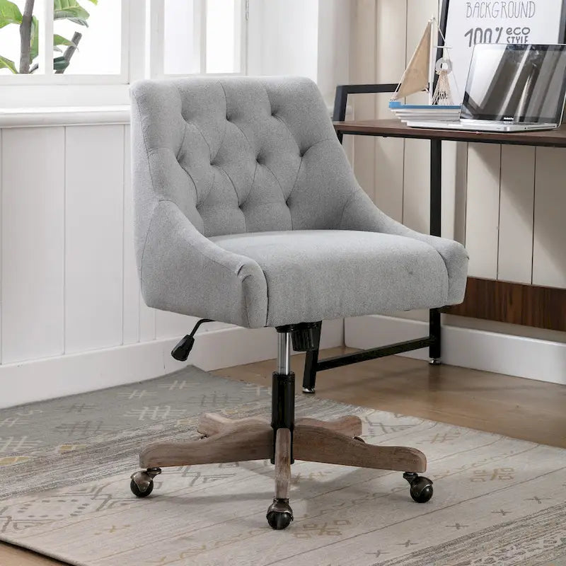 Tufted Fabric Swivel Desk Chair with Adjustable Height and Casters, 5 Colors