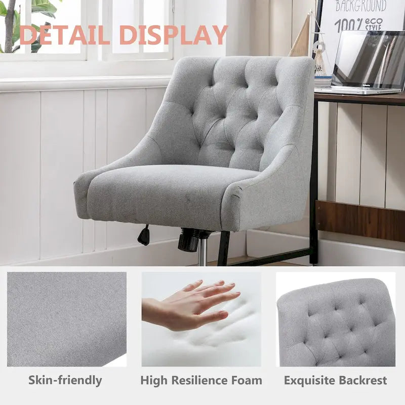 Tufted Fabric Swivel Desk Chair with Adjustable Height and Casters, 5 Colors