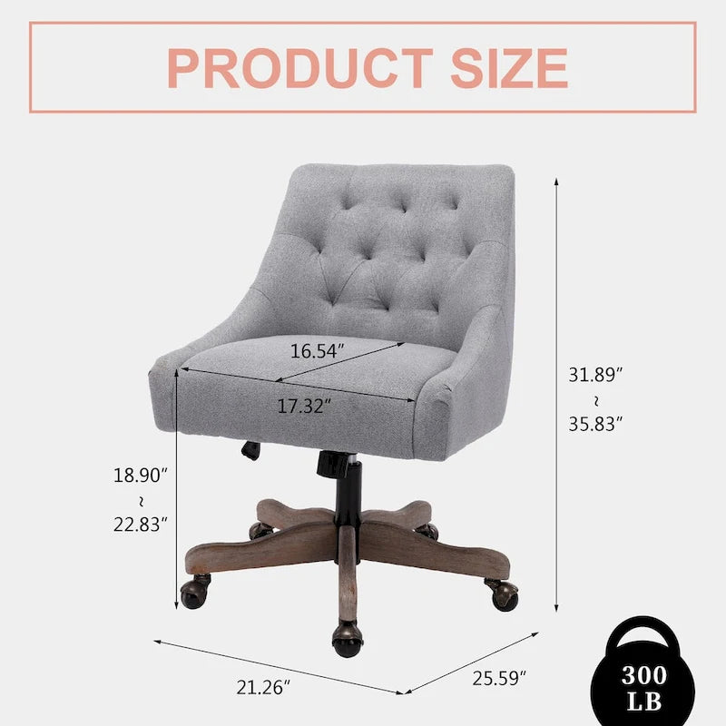Tufted Fabric Swivel Desk Chair with Adjustable Height and Casters, 5 Colors