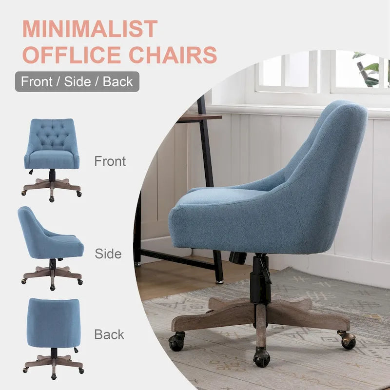 Tufted Fabric Swivel Desk Chair with Adjustable Height and Casters, 5 Colors