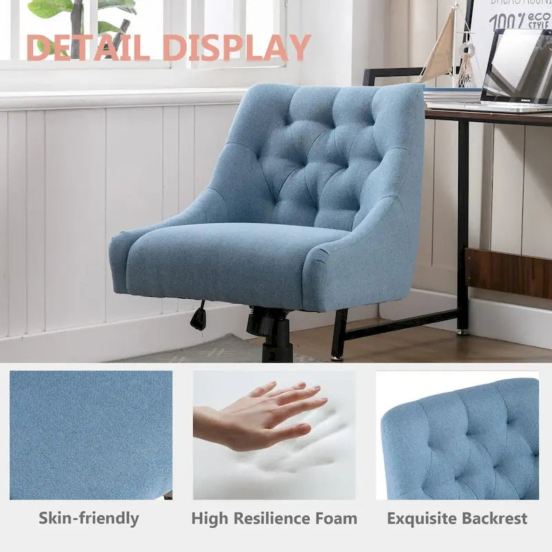 Tufted Fabric Swivel Desk Chair with Adjustable Height and Casters, 5 Colors
