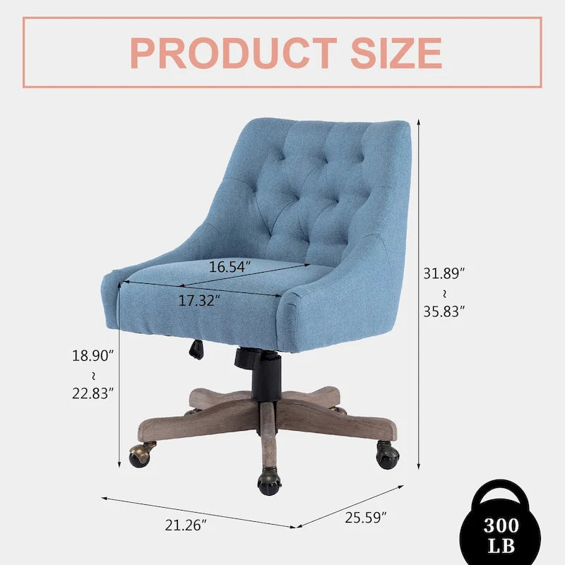 Tufted Fabric Swivel Desk Chair with Adjustable Height and Casters, 5 Colors