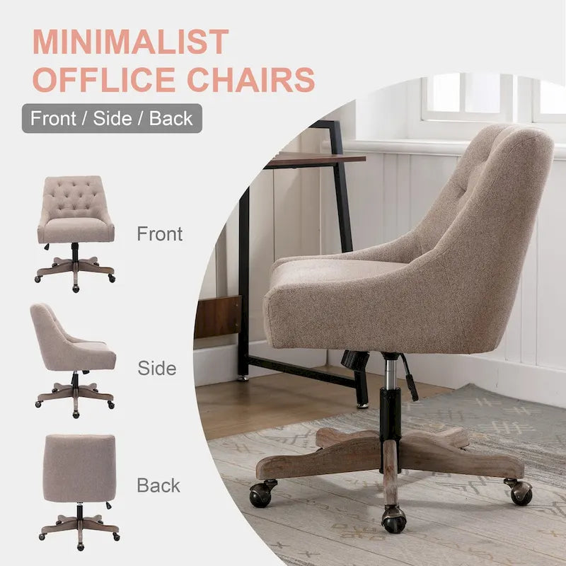 Tufted Fabric Swivel Desk Chair with Adjustable Height and Casters, 5 Colors