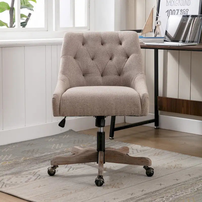 Tufted Fabric Swivel Desk Chair with Adjustable Height and Casters, 5 Colors