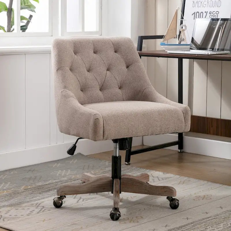 Tufted Fabric Swivel Desk Chair with Adjustable Height and Casters, 5 Colors