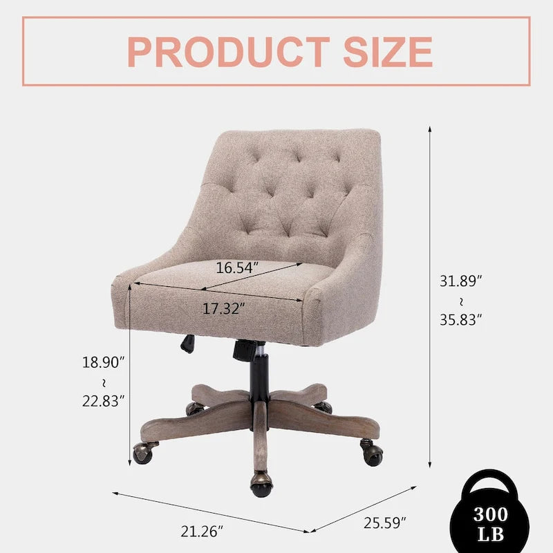 Tufted Fabric Swivel Desk Chair with Adjustable Height and Casters, 5 Colors