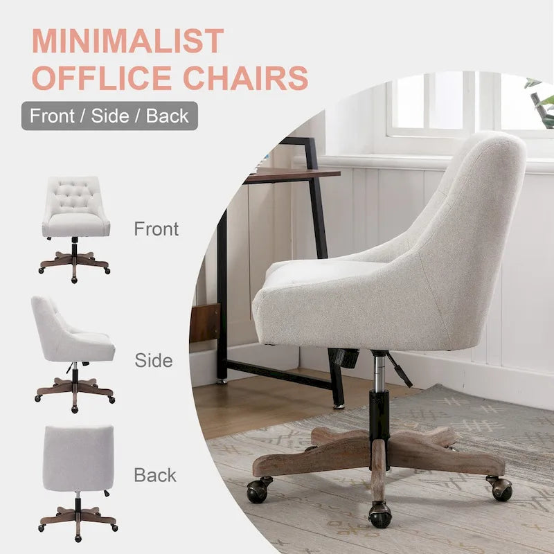 Tufted Fabric Swivel Desk Chair with Adjustable Height and Casters, 5 Colors