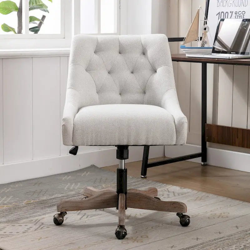 Tufted Fabric Swivel Desk Chair with Adjustable Height and Casters, 5 Colors