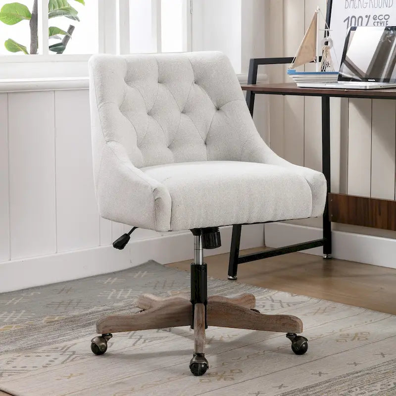 Tufted Fabric Swivel Desk Chair with Adjustable Height and Casters, 5 Colors