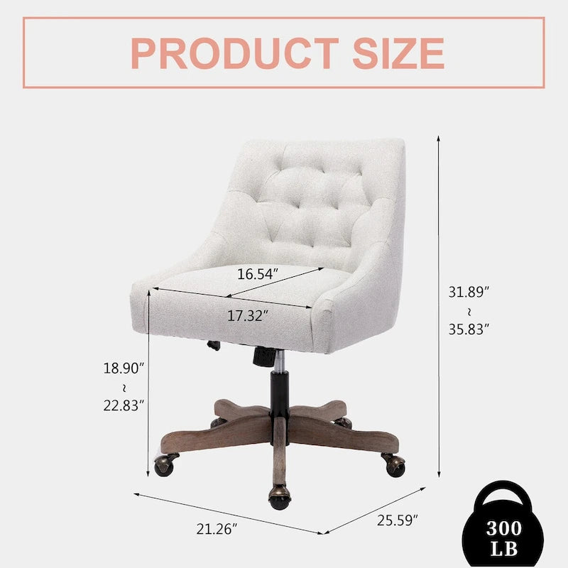 Tufted Fabric Swivel Desk Chair with Adjustable Height and Casters, 5 Colors