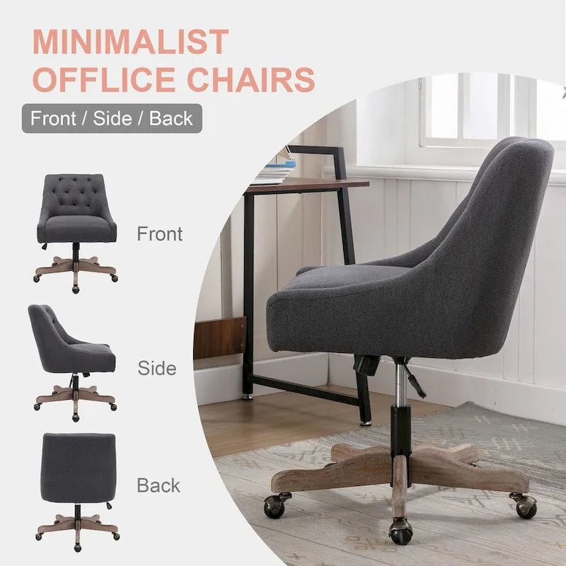 Tufted Fabric Swivel Desk Chair with Adjustable Height and Casters, 5 Colors