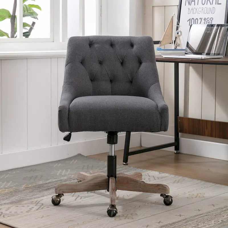 Tufted Fabric Swivel Desk Chair with Adjustable Height and Casters, 5 Colors