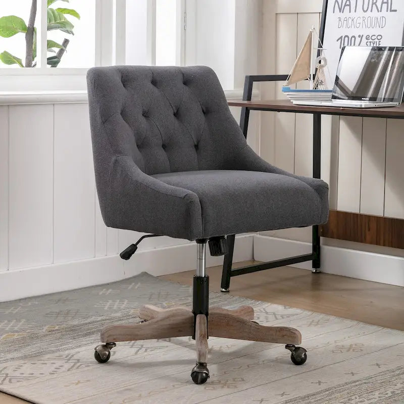 Tufted Fabric Swivel Desk Chair with Adjustable Height and Casters, 5 Colors