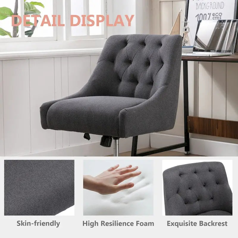 Tufted Fabric Swivel Desk Chair with Adjustable Height and Casters, 5 Colors
