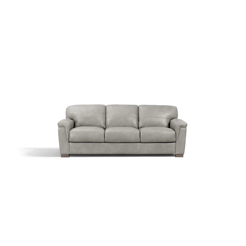 91-Inch 3-Seat Gray Leather Sofa with Square Arms and Sinuous Spring Support