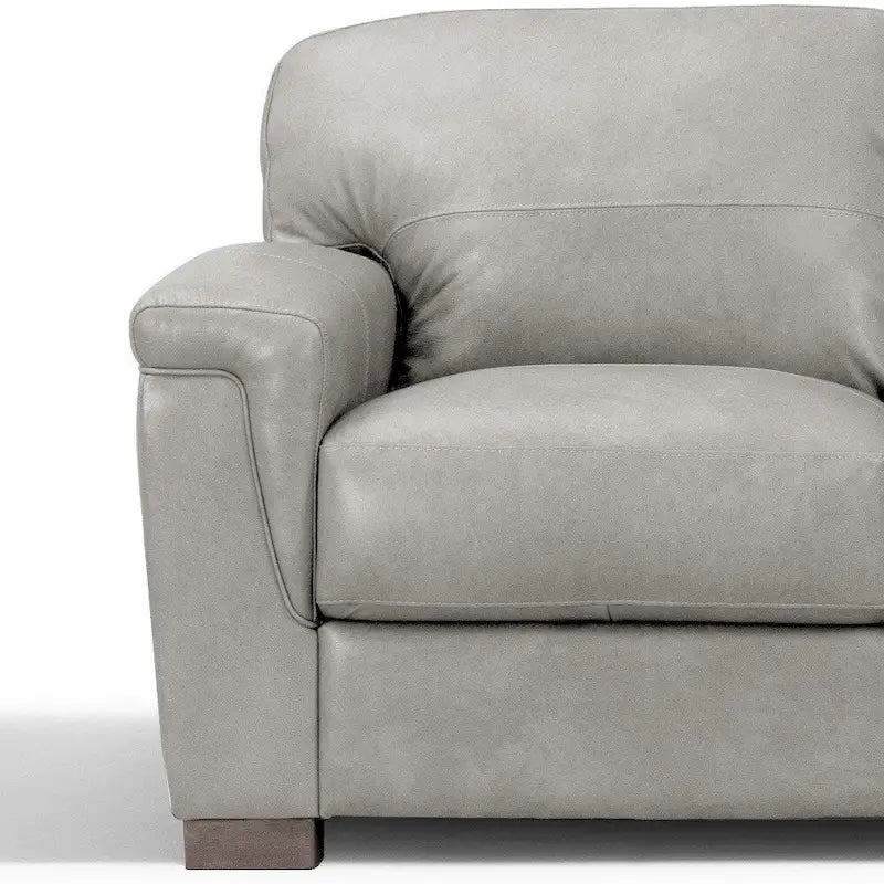 91-Inch 3-Seat Gray Leather Sofa with Square Arms and Sinuous Spring Support