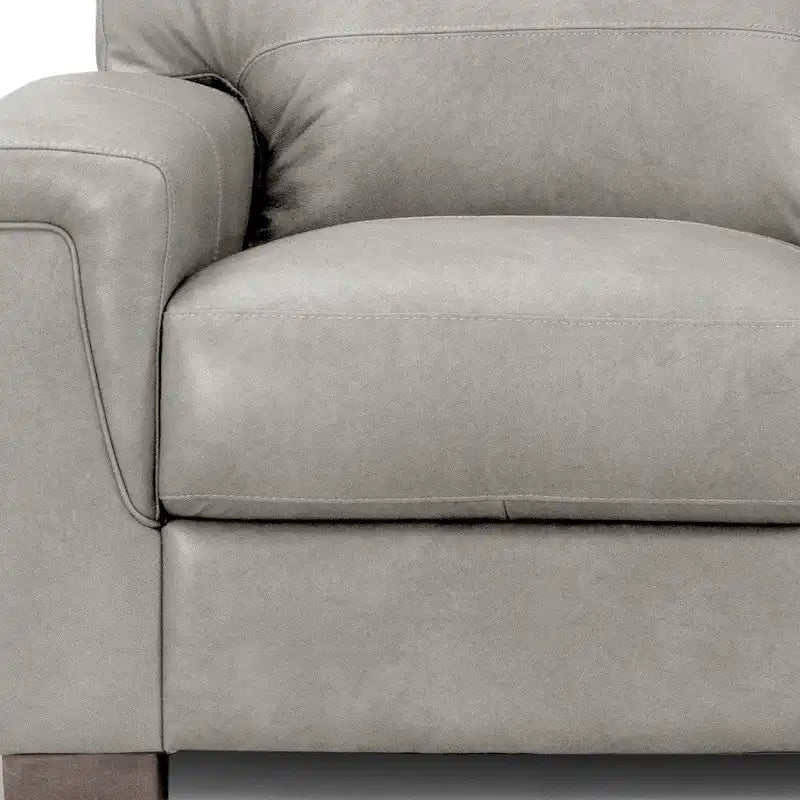 91-Inch 3-Seat Gray Leather Sofa with Square Arms and Sinuous Spring Support