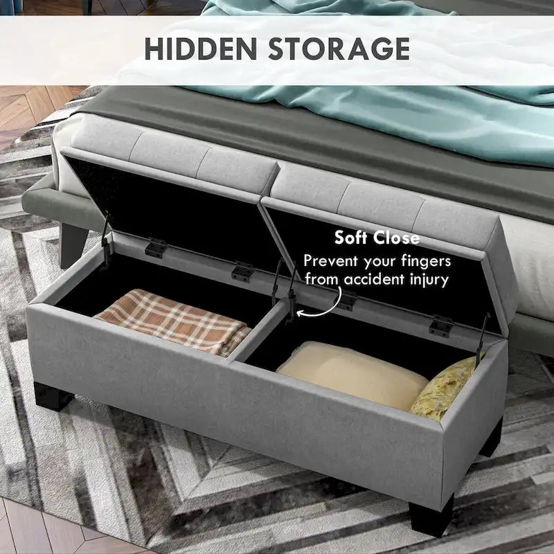 Button Tufted Storage Bench with Safety Hinges
