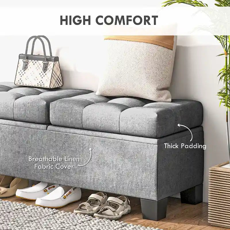Button Tufted Storage Bench with Safety Hinges