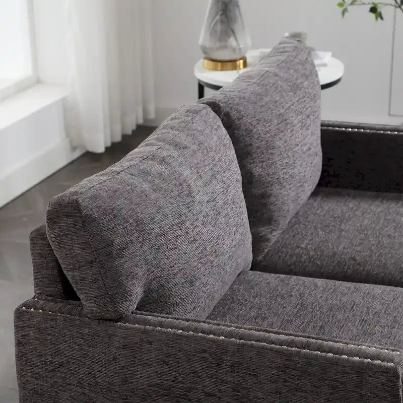 52-Inch Chenille Loveseat with Nailhead Trim and Side Storage Pockets, Grey Beige