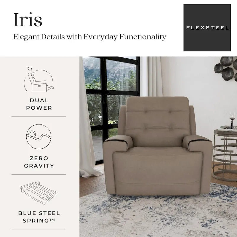 Zero Gravity Power Recliner with Adjustable Headrest and USB Charging Ports, Charcoal Khaki