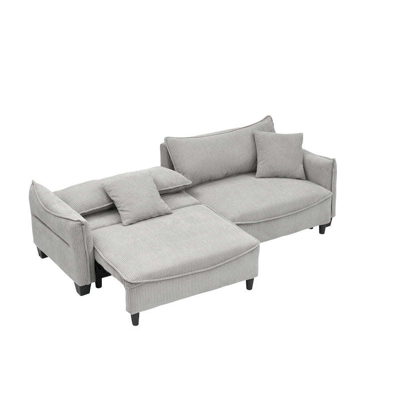 Corduroy fabric sofa with 2 throw pillows