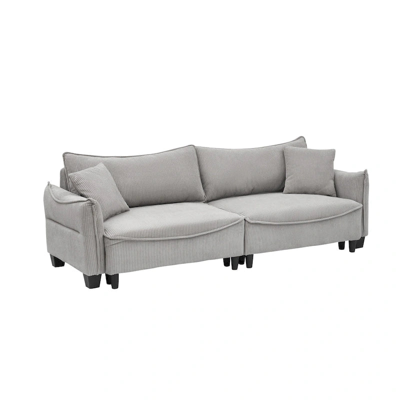 Corduroy fabric sofa with 2 throw pillows