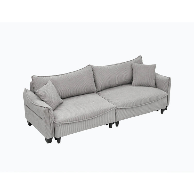 Corduroy fabric sofa with 2 throw pillows