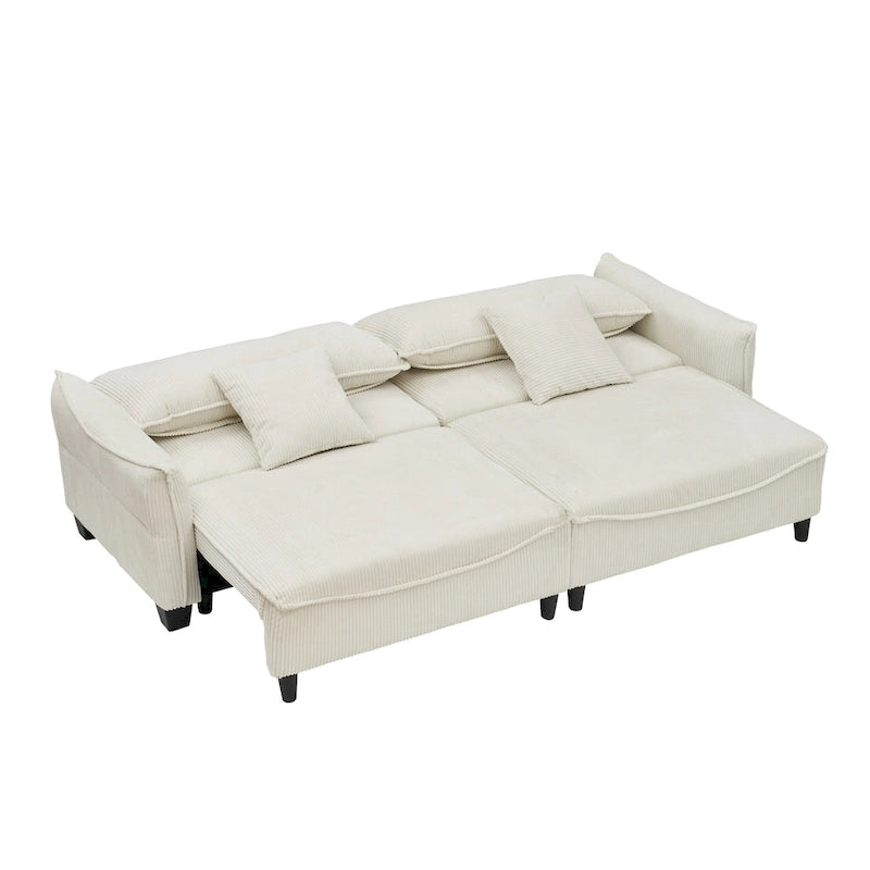 Corduroy fabric sofa with 2 throw pillows