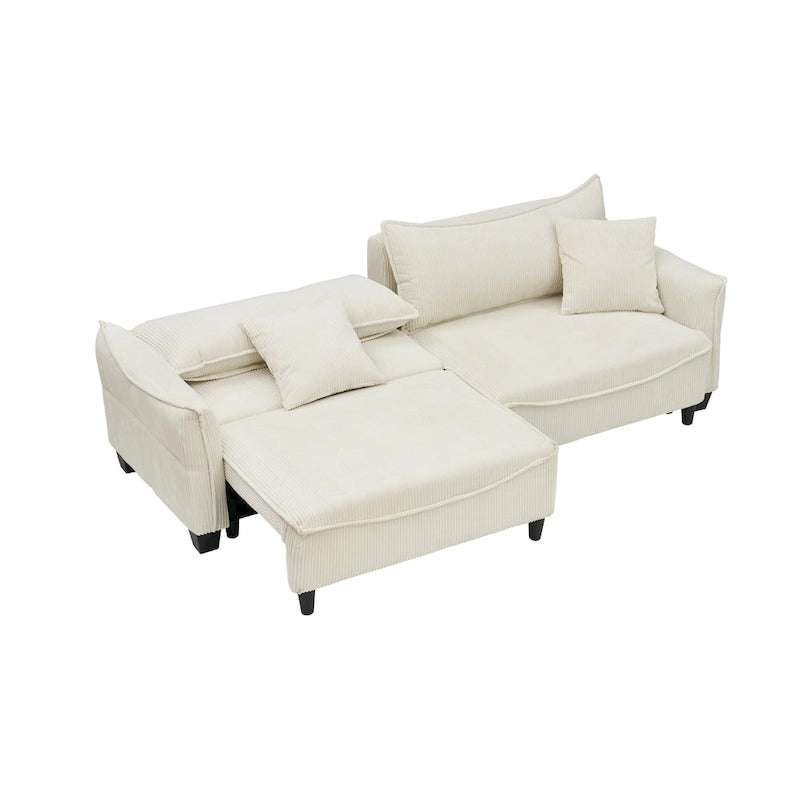 Corduroy fabric sofa with 2 throw pillows