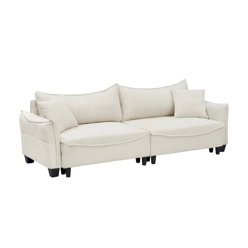 Corduroy fabric sofa with 2 throw pillows