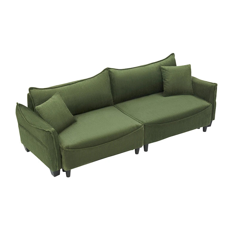 Corduroy fabric sofa with 2 throw pillows