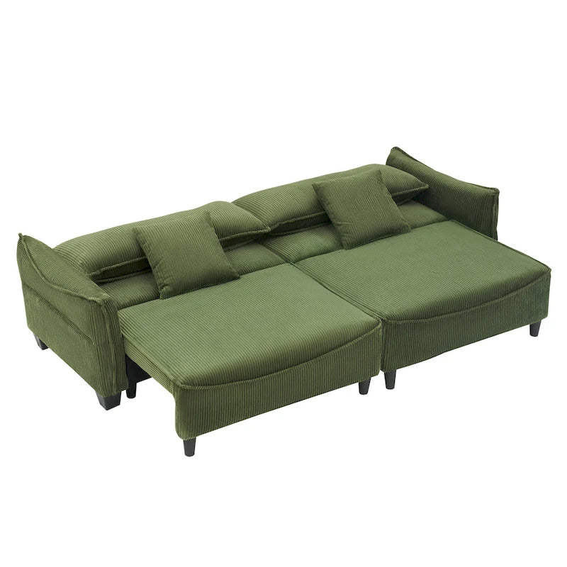 Corduroy fabric sofa with 2 throw pillows