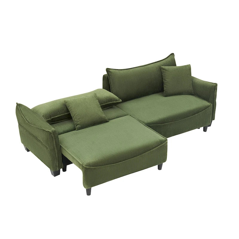 Corduroy fabric sofa with 2 throw pillows