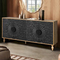 Vintage Carved Floral 2-Door Sideboard Storage Cabinet, Convertible TV Stand, Black White