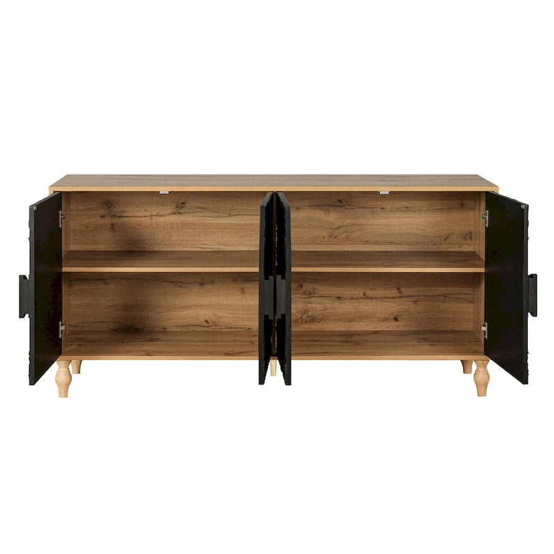 Vintage Carved Floral 2-Door Sideboard Storage Cabinet, Convertible TV Stand, Black White