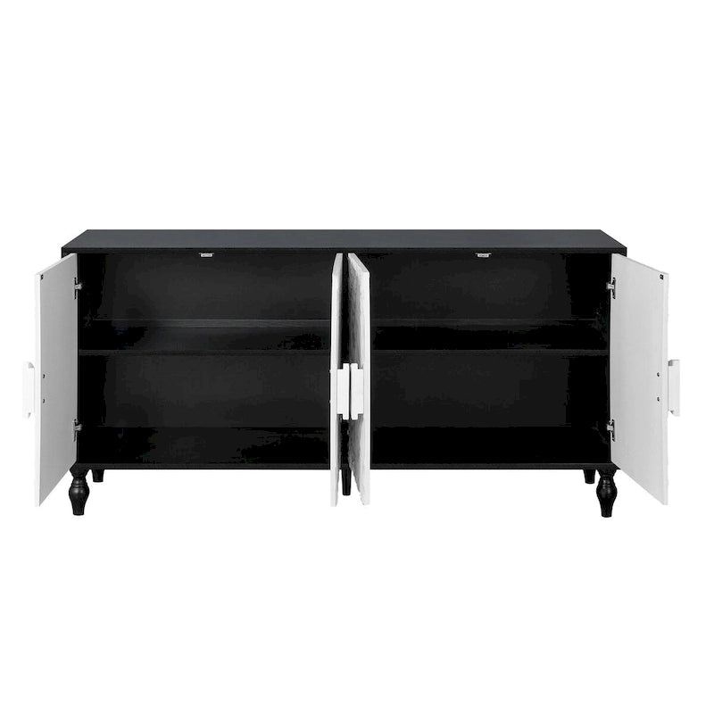 Vintage Carved Floral 2-Door Sideboard Storage Cabinet, Convertible TV Stand, Black White