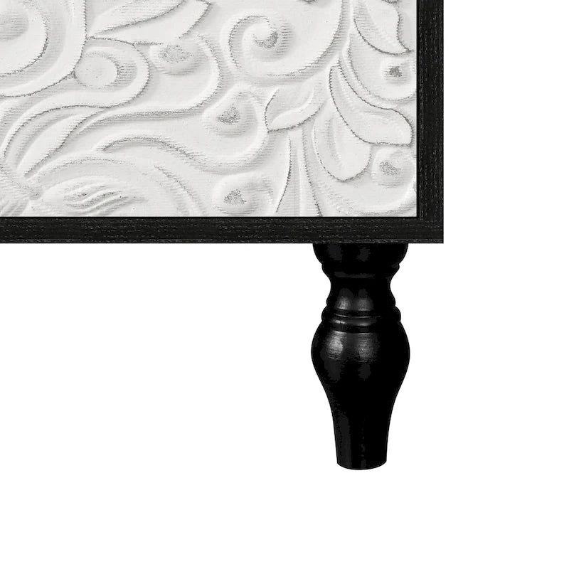 Vintage Carved Floral 2-Door Sideboard Storage Cabinet, Convertible TV Stand, Black White