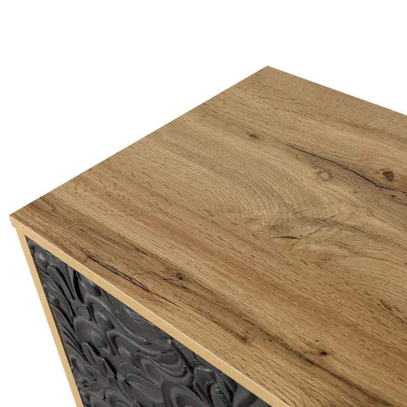 Vintage Carved Floral 2-Door Sideboard Storage Cabinet, Convertible TV Stand, Black White
