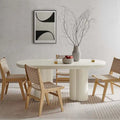 72-Inch Oval Concrete-Look Dining Table with Triple Cylinder Pedestal Base, White Black