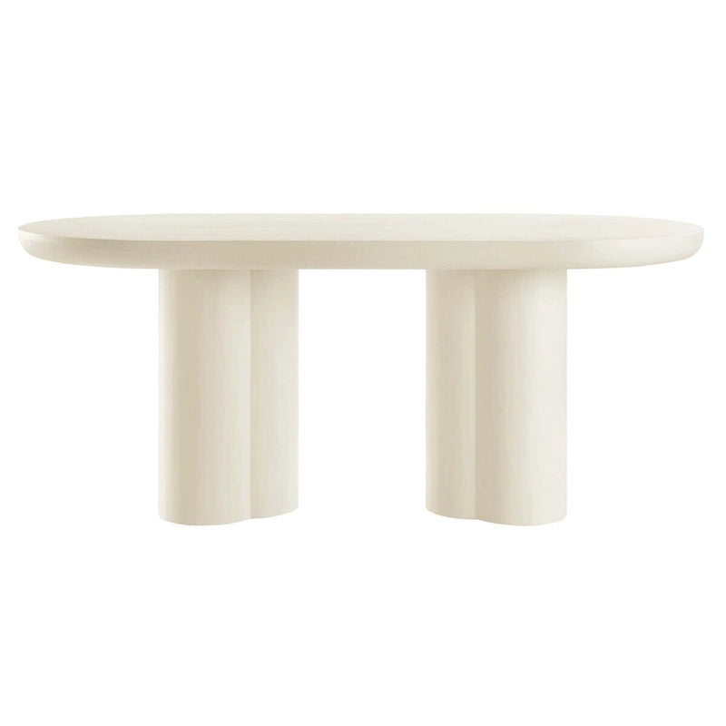 72-Inch Oval Concrete-Look Dining Table with Triple Cylinder Pedestal Base, White Black