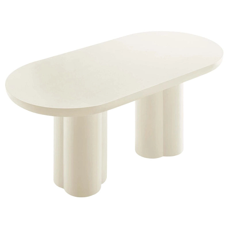72-Inch Oval Concrete-Look Dining Table with Triple Cylinder Pedestal Base, White Black