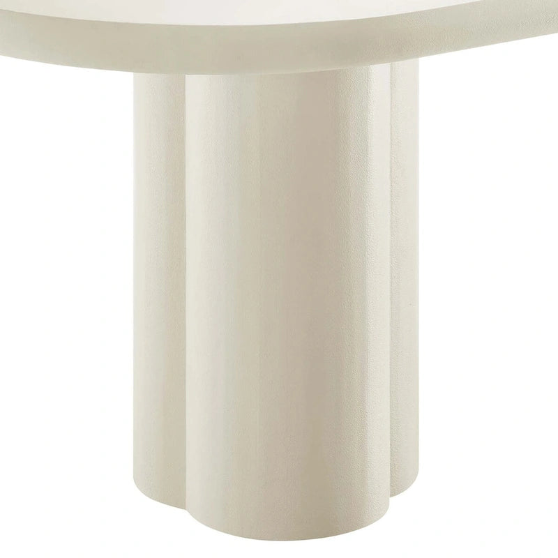72-Inch Oval Concrete-Look Dining Table with Triple Cylinder Pedestal Base, White Black