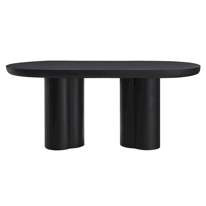 72-Inch Oval Concrete-Look Dining Table with Triple Cylinder Pedestal Base, White Black