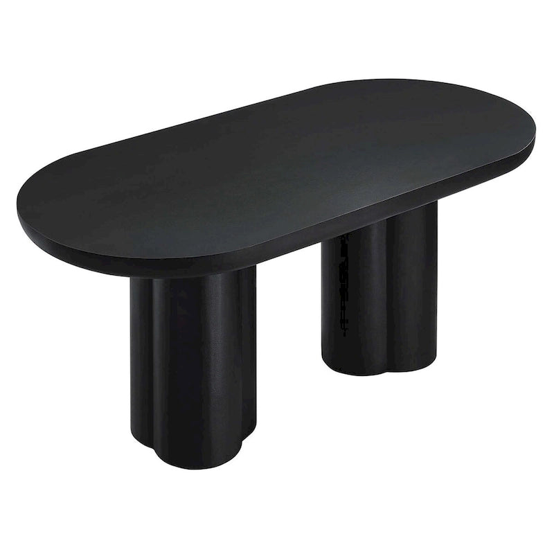 72-Inch Oval Concrete-Look Dining Table with Triple Cylinder Pedestal Base, White Black